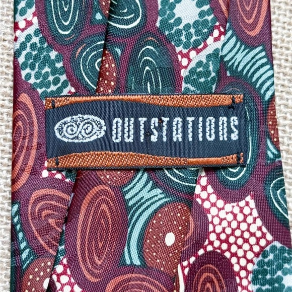 Outstations Brown Green Abstract Necktie Tie Hipster Art To Wear Goblin Core - Picture 2 of 3